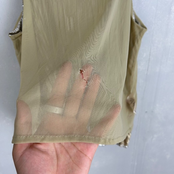 Maeve size L sleeveless top metallic gray textured square neck party top - Picture 9 of 12